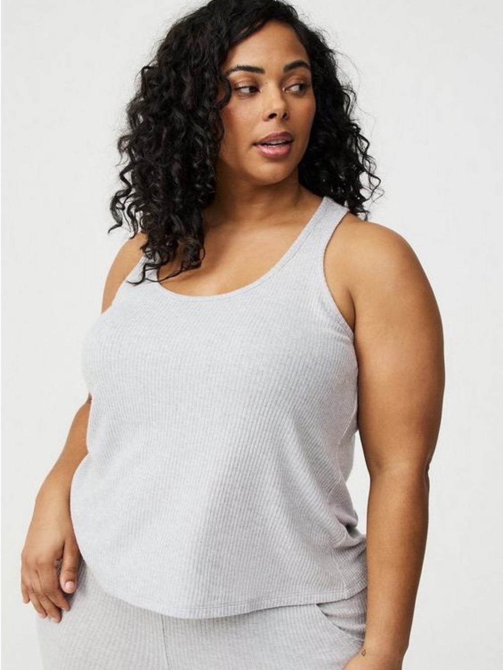 torrid Light Gray Ribbed Scoop Tank - Picture 2 of 9